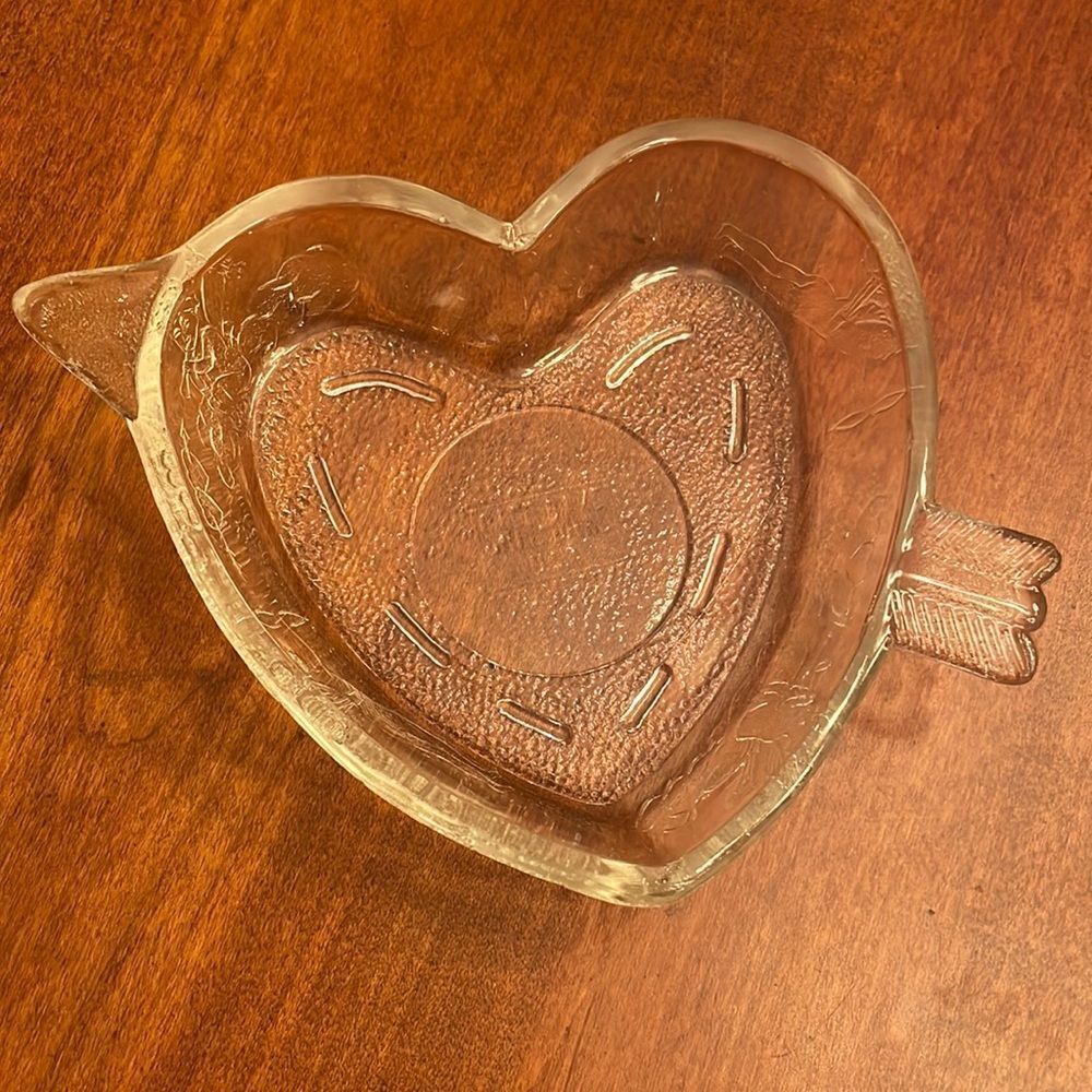 Vintage Safe-Bake USA Glass Heart Pan with Cupid & Arrow
